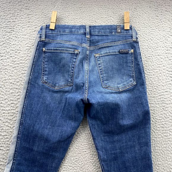 7 For All Mankind Women Jeans 27 Two-Tone Stripe Tapered 70's Crop Preppy Retro - Picture 12 of 14